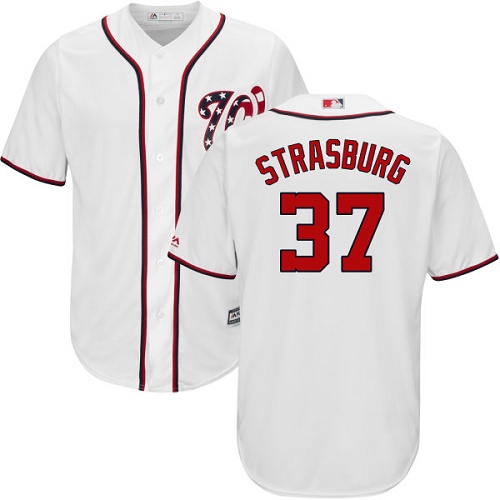Nationals #37 Stephen Strasburg White Cool Base Stitched Youth MLB Jersey - Click Image to Close